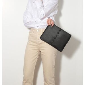 ELA Editor Star Pouch fully lined top zipper vegan leather black like new